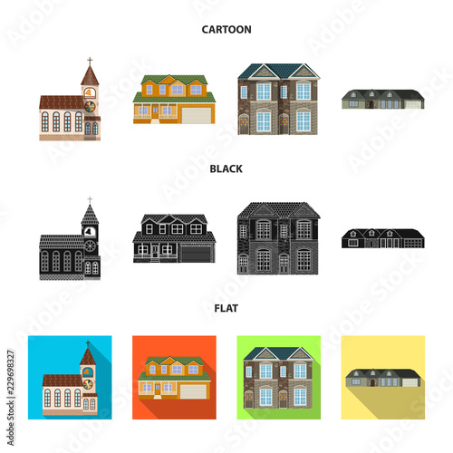 Fototapeta Naklejka Na Ścianę i Meble -  Isolated object of building and front symbol. Set of building and roof vector icon for stock.