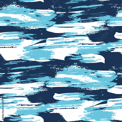 Blue water brush stroke modern seamless pattern