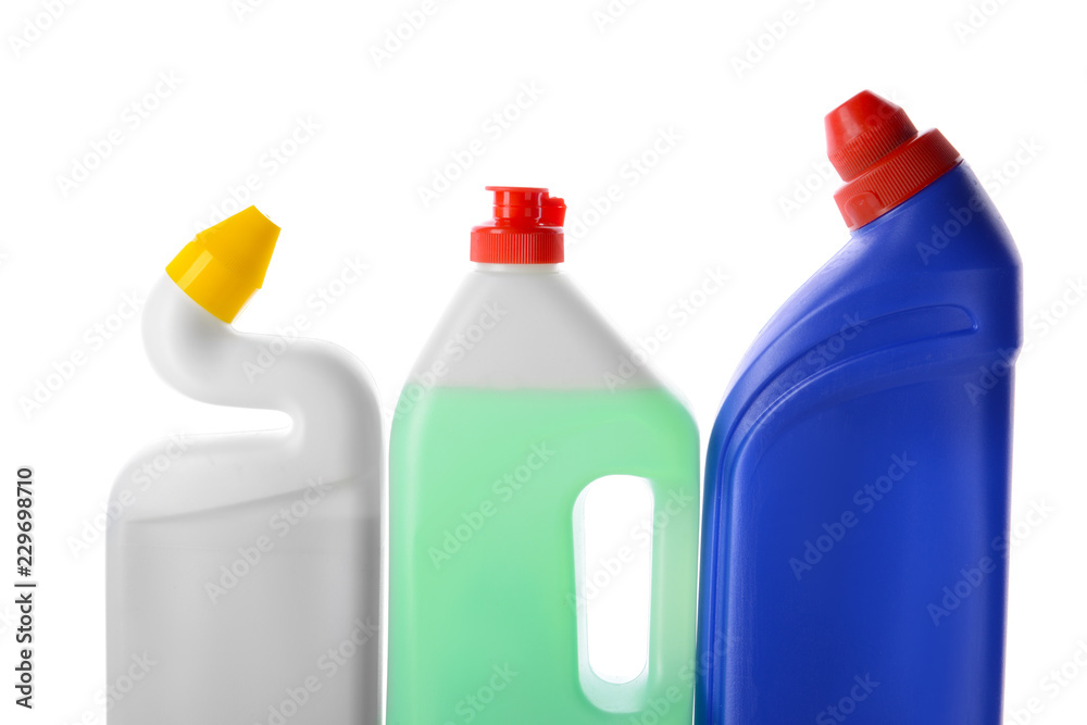 Bottles of detergents on white background Bottles of detergents on white background
