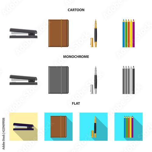 Vector design of office and supply sign. Set of office and school stock symbol for web.