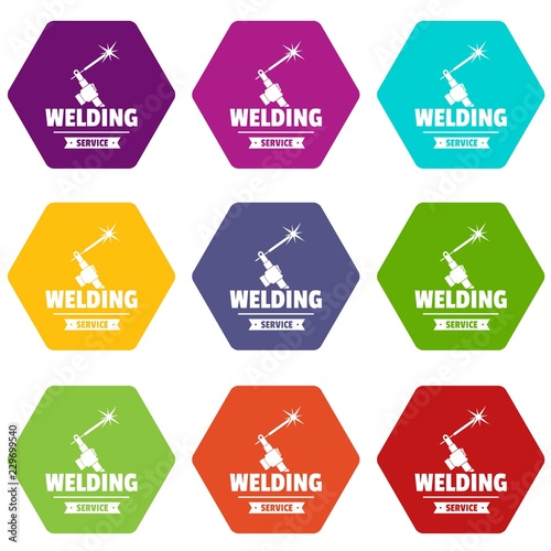 Welding workshop icons 9 set coloful isolated on white for web