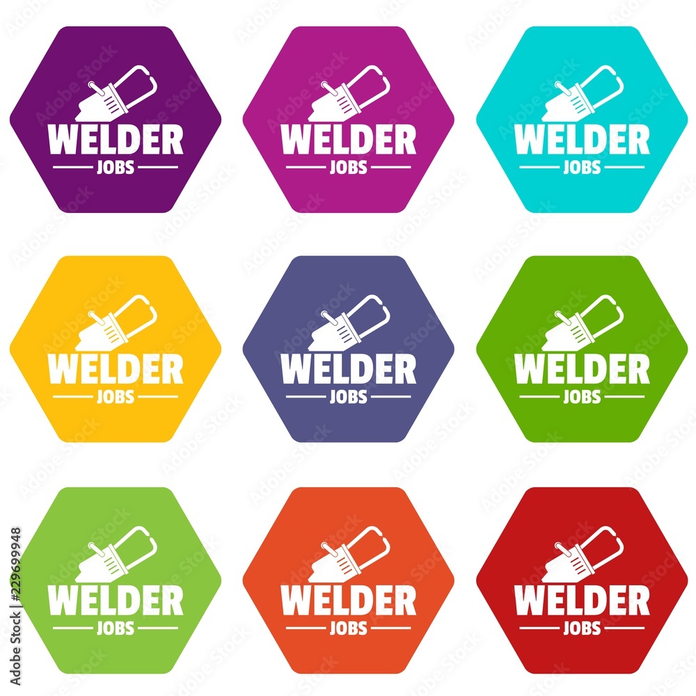 Welder icons 9 set coloful isolated on white for web Welder icons 9 set coloful isolated on white for web