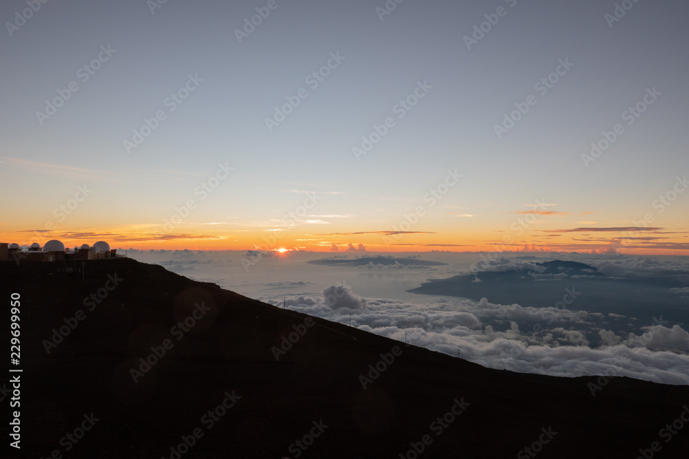 Sunset on top of volcanoes in Haleakala National Park, Maui, Hawaii Sunset on top of volcanoes in Haleakala National Park, Maui, Hawaii