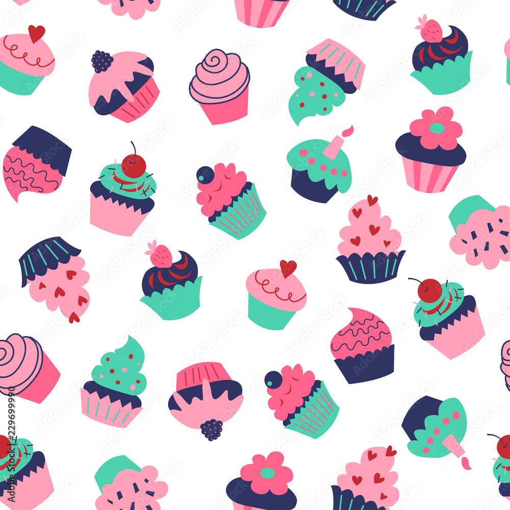 Cute seamless texture with different cupcakes and muffins Cute seamless texture with different cupcakes and muffins