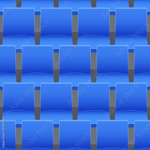 Seamless pattern of blue plastic seats on sport arena and stadium. Vector illustration
