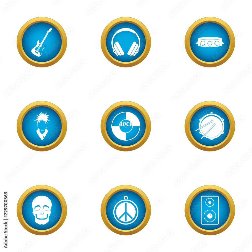 Music threat icons set. Flat set of 9 music threat vector icons for web isolated on white background