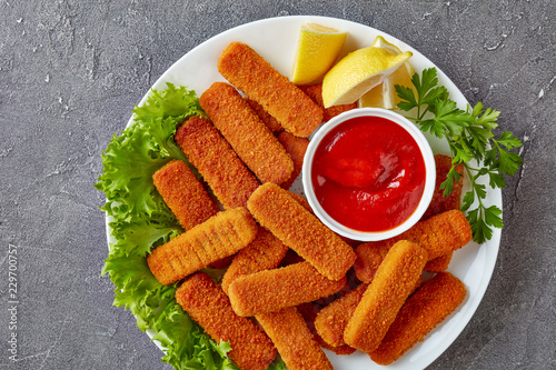 Canvas Print overhead view of crumbed fish sticks