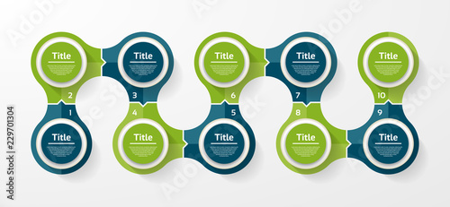 Vector circle infographic. Template for cycle diagram, graph, presentation and round chart. Business concept with 10 options, parts, steps or processes. Abstract background.