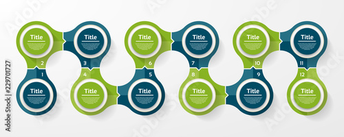 Vector circle infographic. Template for cycle diagram, graph, presentation and round chart. Business concept with 12 options, parts, steps or processes. Abstract background.