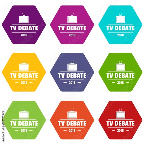 Tv debate icons 9 set coloful isolated on white for web