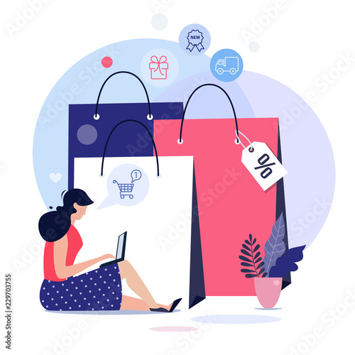 Online shopping concept illustration, web templates, flat design vector poster