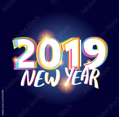 Happy new 2019 year - lettering template banner