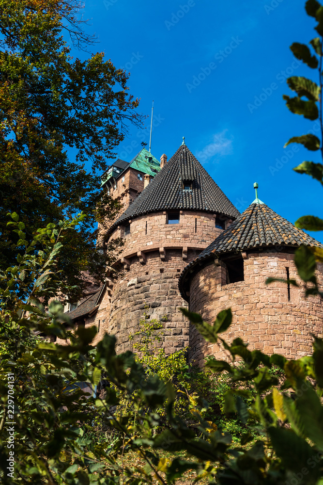 Chateau du Haut-Koenigsbourg, Hohkönigsburg, old castle in beautiful Alsace region of France near the city Strasbourg.