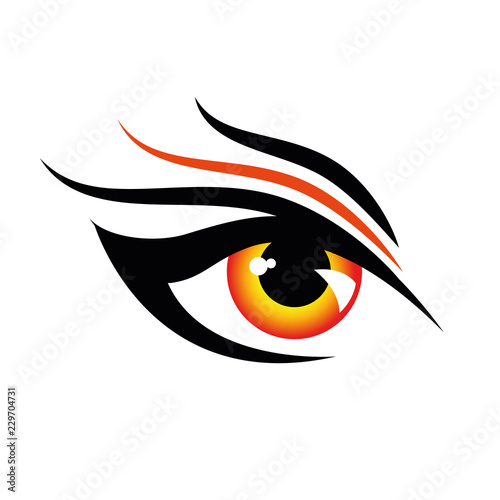 red angry human eye design on white background