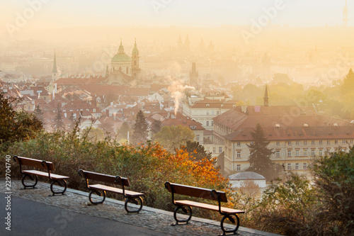 st Nicholas cathedral, Petrin hill at sunrise, Lesser Town (UNESCO), Prague, Czech republic