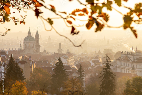 Canvas Print Petrin hill at sunrise, Lesser Town (UNESCO), Prague, Czech republic