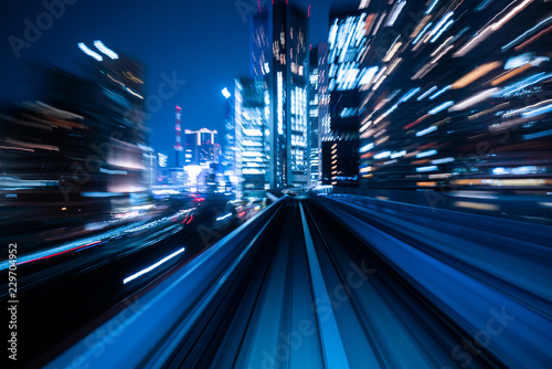 Motion blur from Yurikamome Line moving inside tunnel in Tokyo, Japan