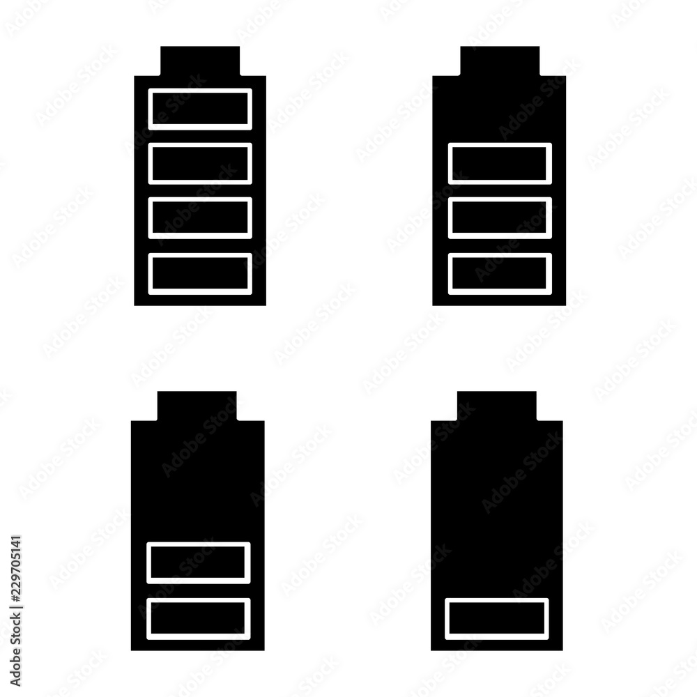 Battery charging glyph icons set Battery charging glyph icons set