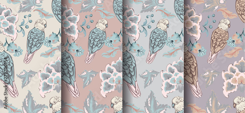 Vintage damask pattern set Vector. Old 30s style decoration textures