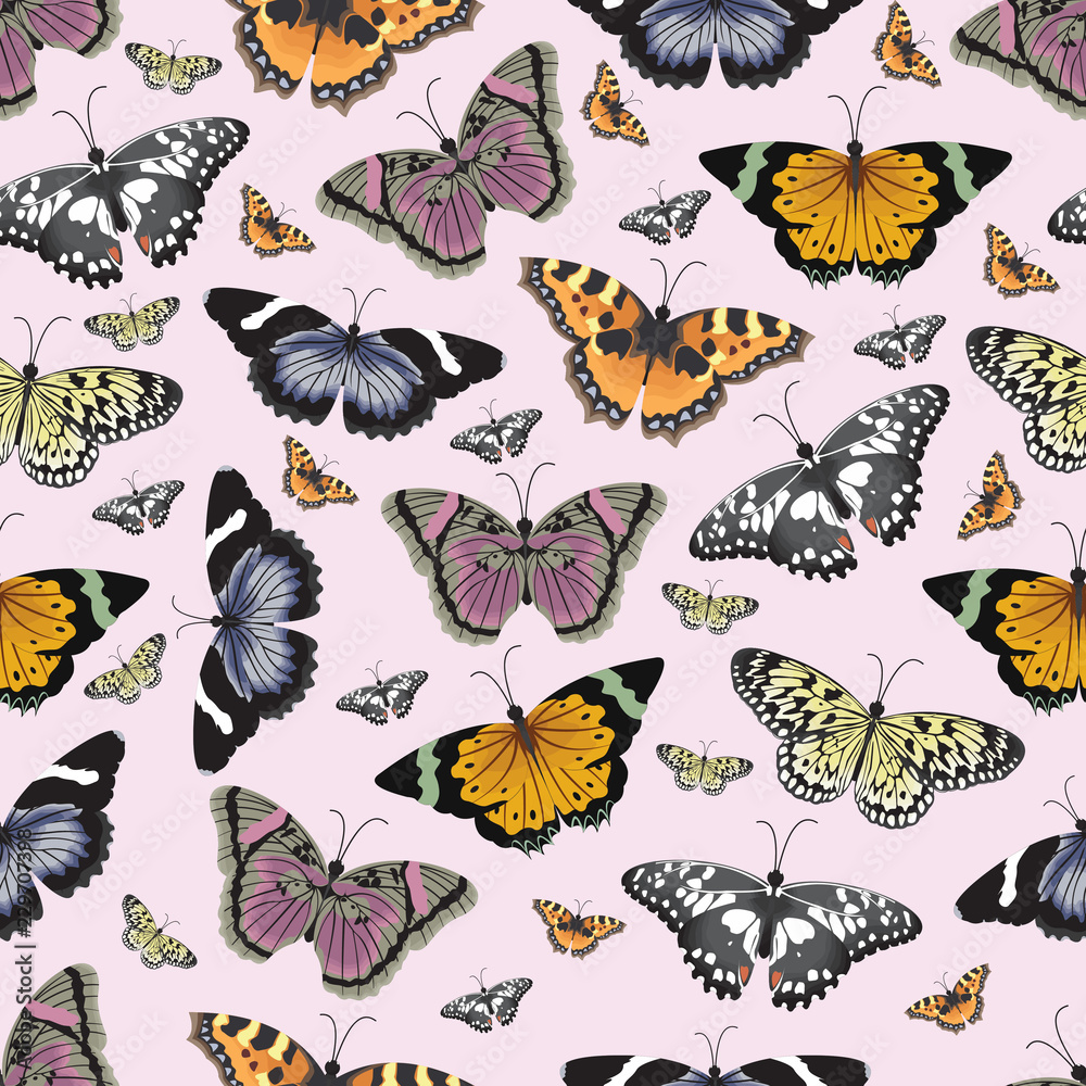 Naklejka Beautiful Butterfly Flying Colorful Seamless Background Repeatable