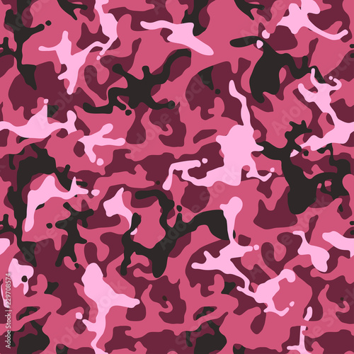 Camouflage pattern - pink and crimson fashionable. Millatry print. Camo texture, seamless vector wallpaper