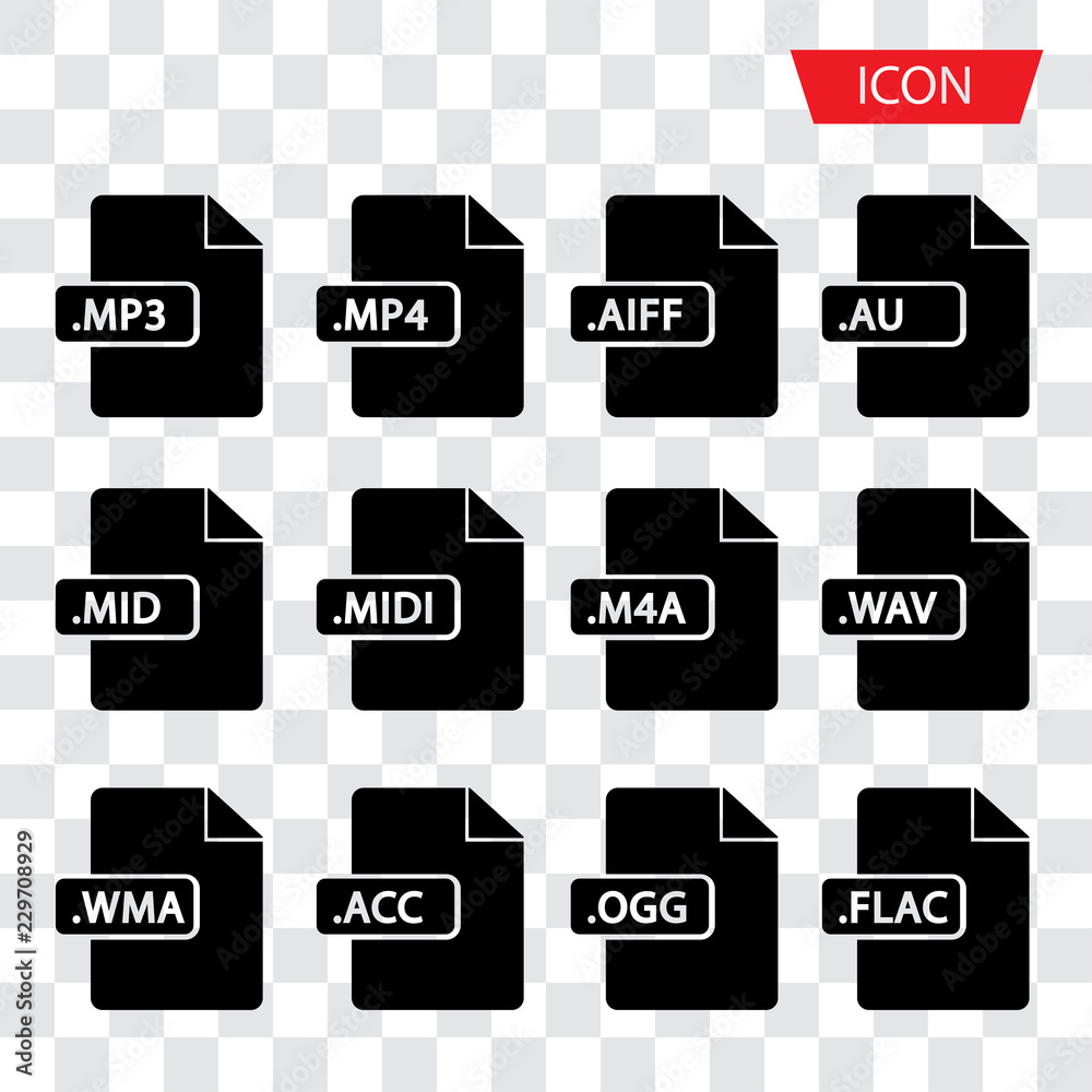 Document File Formats icon vector isolated sound file symbols on white background.