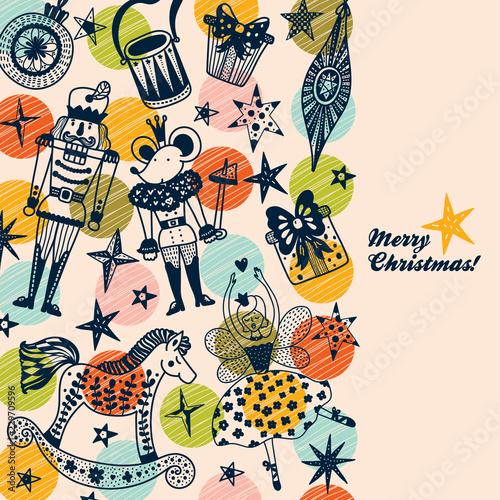 Nutcracker. Christmas vector card 