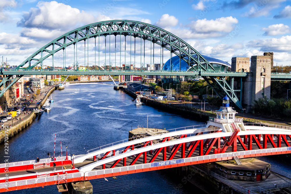 Classic view of the Iconic Tyne Bridge spanning the River Tyne between Newcastle and Gateshead