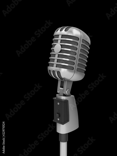 3D Rendering vintage studio microphone isolated on black background