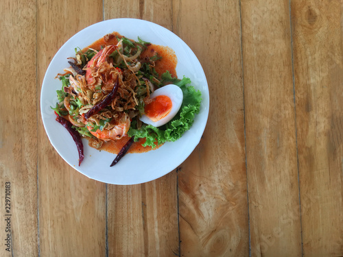 Wing Bean Shrimp Salad.Thai food in the restaurant.