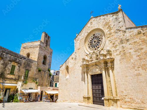 Otranto, Apulia, Italy - Jul 09, 2018: The medieval Cathedral in the historic center of Otranto, coastal town of Greek-Messapian origins in Italy, a fertile region once famous for its breed of horses