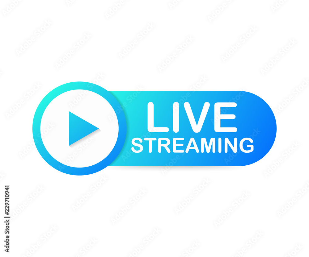 Live streaming flat logo - Blue vector design element with play button. Vector illustration Live streaming flat logo - Blue vector design element with play button. Vector illustration