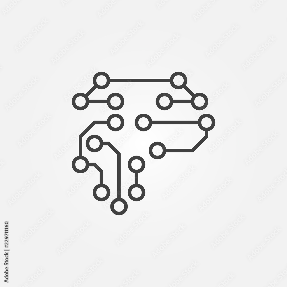 Human brain as digital circuit board concept outline icon Human brain as digital circuit board concept outline icon