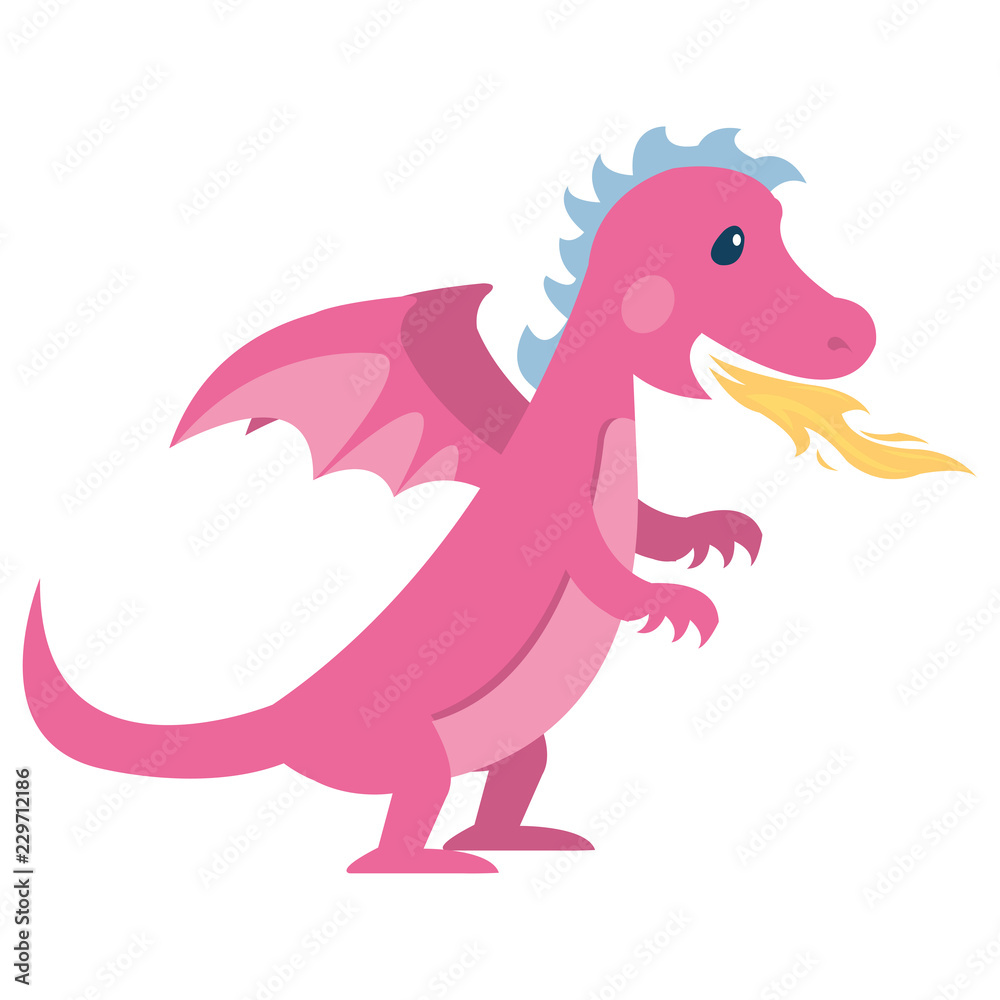 Illustration of cute dragon with fire on the mouth Illustration of cute dragon with fire on the mouth