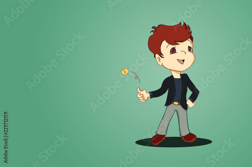 entrepreneur throws a coin in the game of heads or tails on isolated background photo