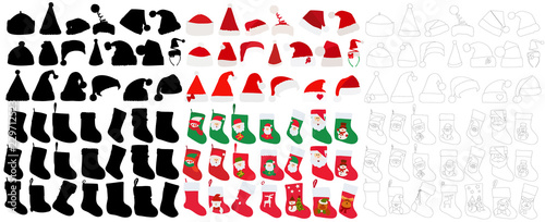 set for new year, hat, santa claus, socks for gifts
