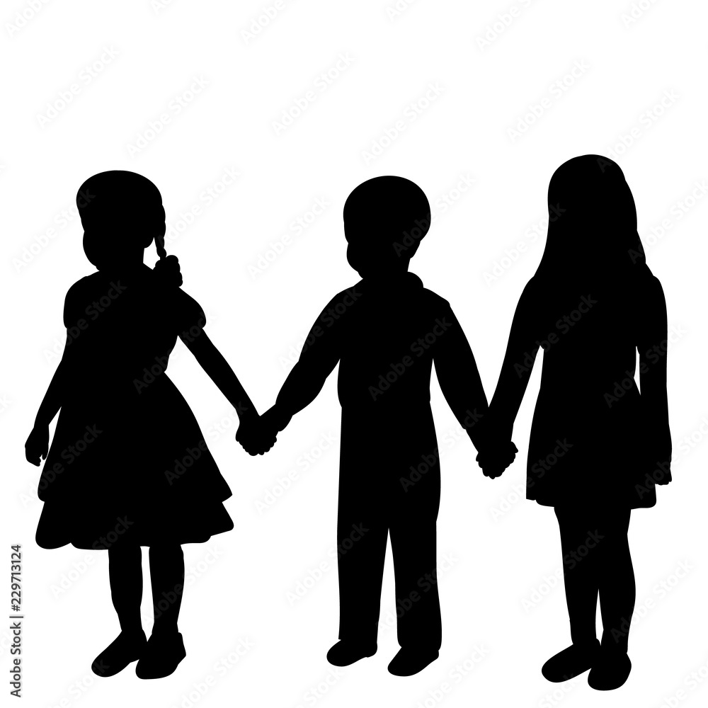 vector, isolated, silhouette group of kids