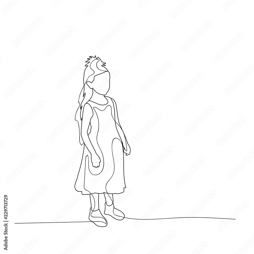 isolated, sketch, simple lines little girl isolated, sketch, simple lines little girl
