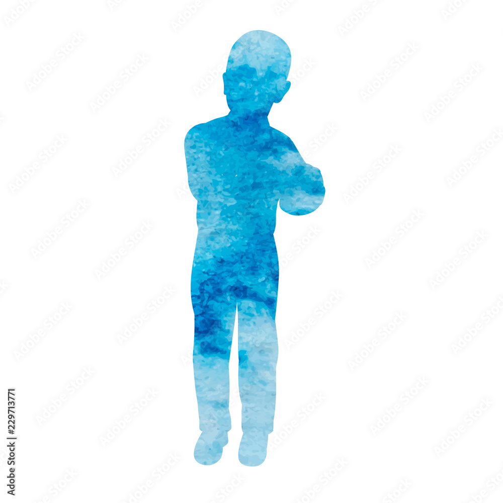 isolated blue watercolor boy silhouette