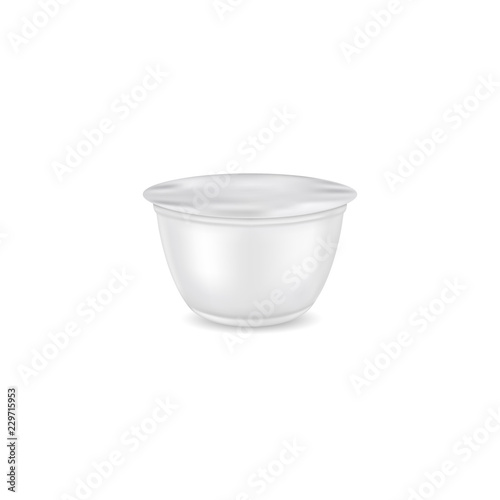Realistic yogurt in plastic cup isolated on white background. Vector packaging mockup.