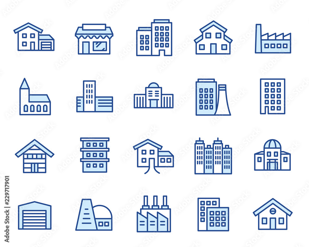 Häuser, Gebäude & Anlagen Vector Icon Illustration Set