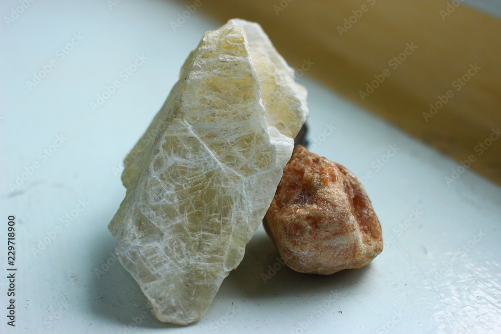 Crystals of natural gypsum and dolomite. Crystals of natural gypsum and dolomite.