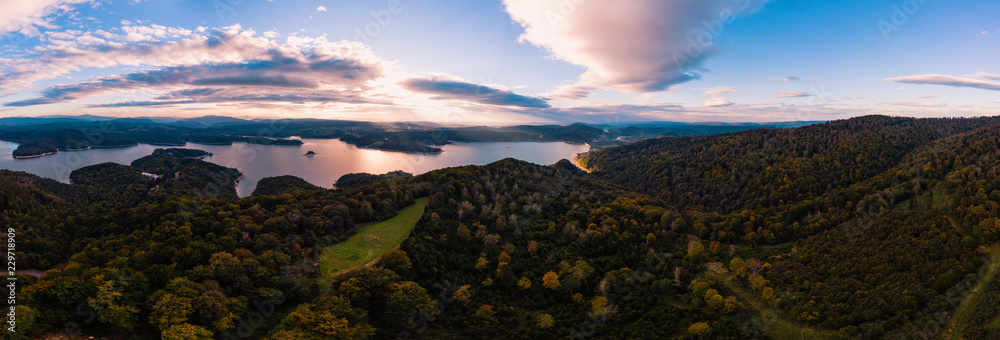 View of the Solinskie lake. Panorama from drone.