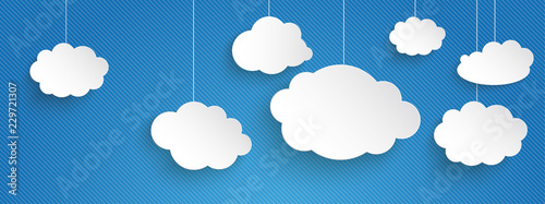 Hanging Paper Clouds Blue Sky Banner