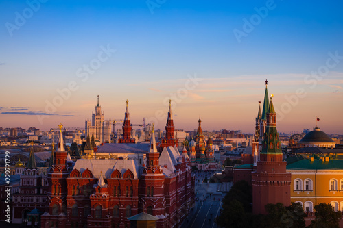 Photography Evening  sunset in a Panoramic view of the Red Square with Moscow Kremlin and St