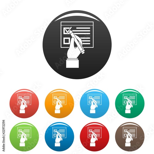 Vote sign paper icons set 9 color vector isolated on white for any design