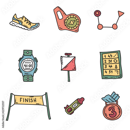 orienteering sport equipment. Vector illustration