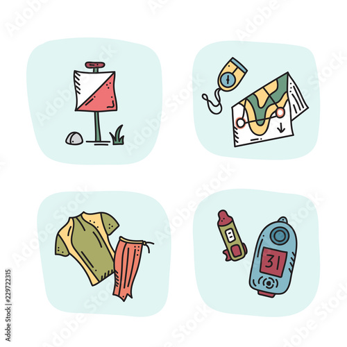 orienteering sport equipment. Vector illustration