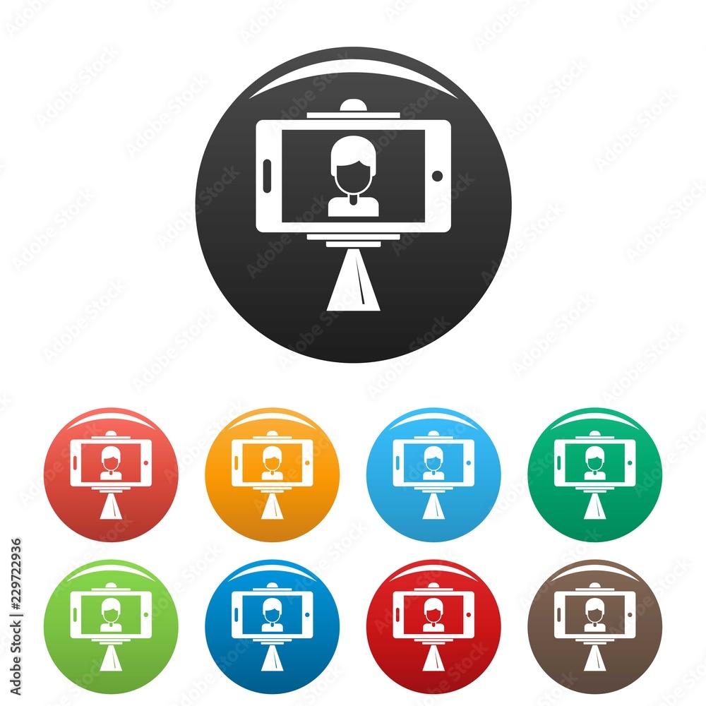 Take a photo at selfie stick icons set 9 color vector isolated on white for any design Take a photo at selfie stick icons set 9 color vector isolated on white for any design