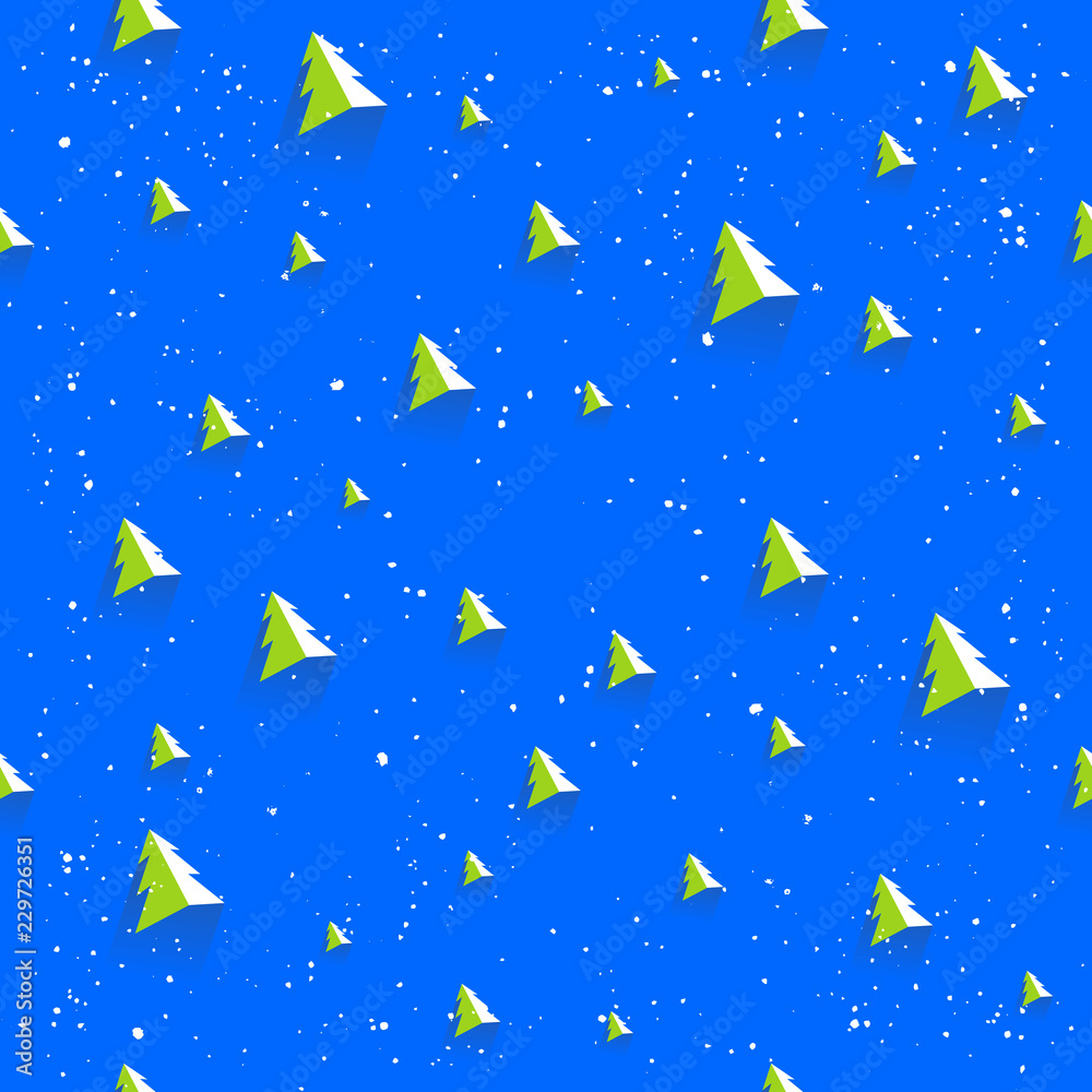 Christmas Tree Seamless Pattern Blue Flat Snow Christmas Tree Seamless Pattern Blue Flat Snow